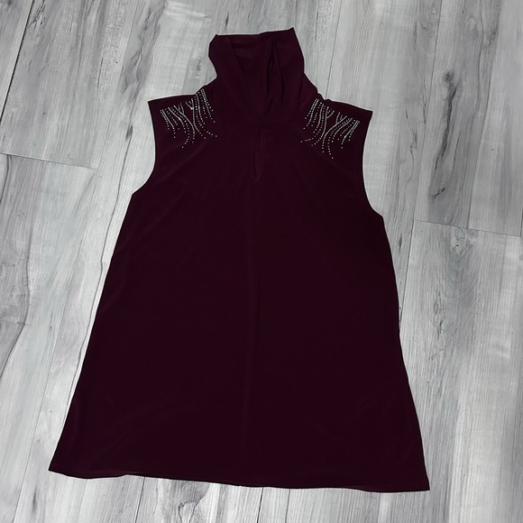 Diana Belle Sleeveless Turtleneck Top Size XL Women's Stud Bling Burgandy Maroon - Picture 4 of 6